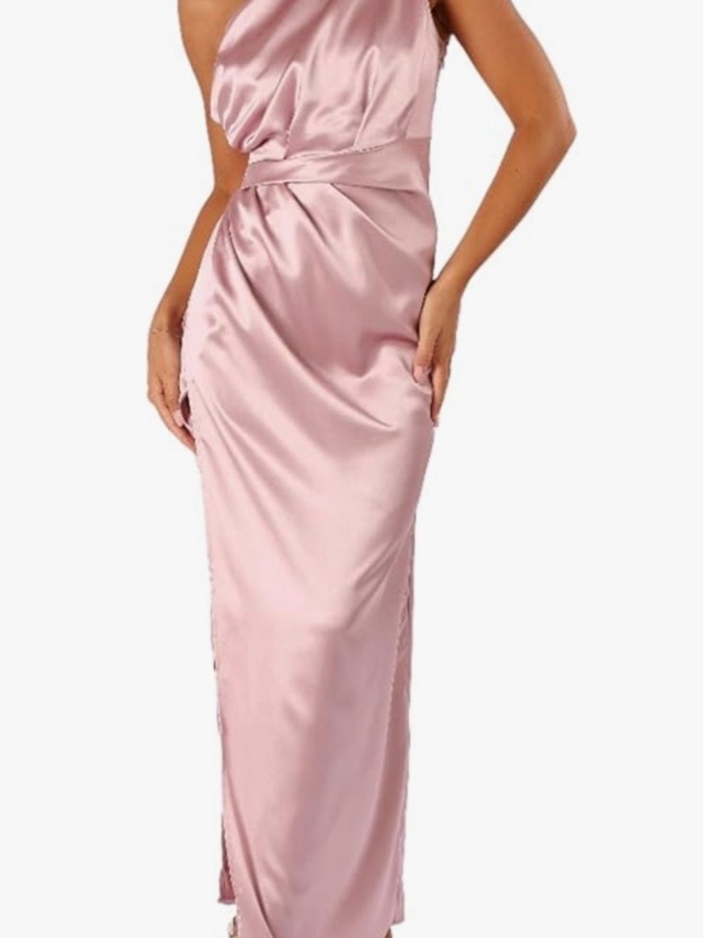 MWT Petal & Pup One-Shoulder Satin Maxi Dress in Dusty Rose Great quality Fit!